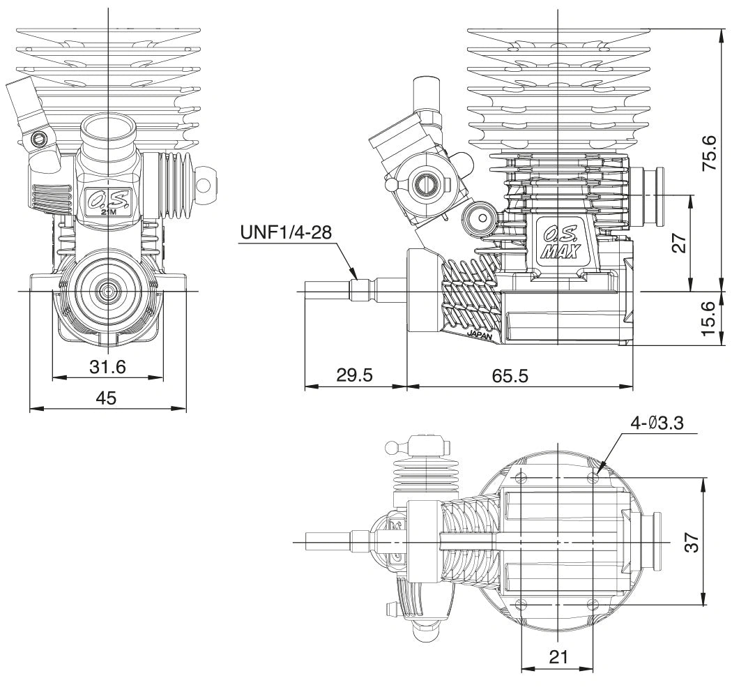 Moteur de voiture piste O.S. MAX-R21 V.2 - 1F400 - Breizh Modélisme.