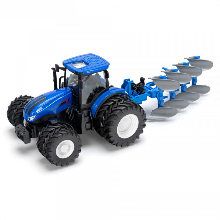 Tracteur jouet radiocommandé 1/24 double roues avec charrue KO6638HB - Breizh Modélisme.