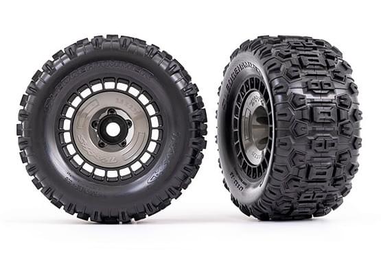 2 pneus et jantes sledgehammer 3.8'' noir Traxxas 9572 - Breizh Modélisme.