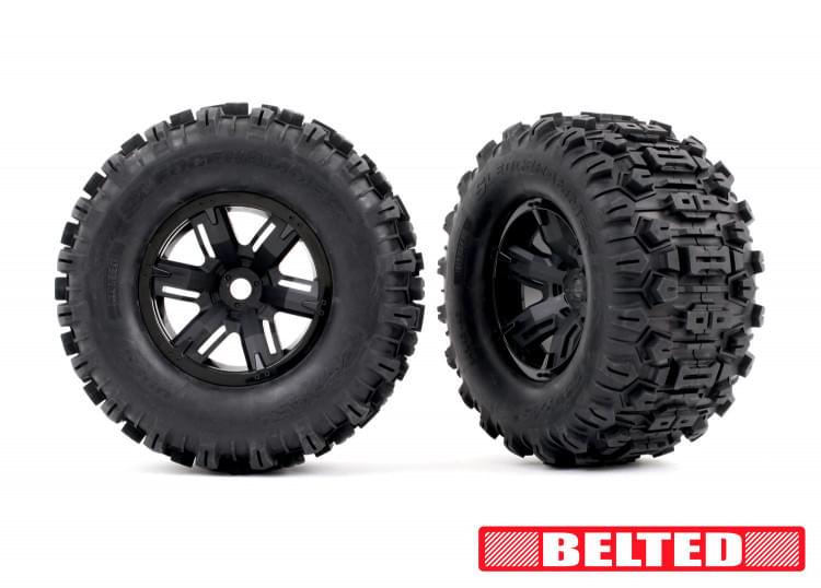 2 Pneus gainés et jantes Sledgehammer Belted pour Traxxas XMaxx / XRT 7871 - Breizh Modélisme.