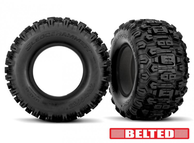2 Pneus gainés Sledgehammer Belted pour Traxxas XMaxx / XRT 7870 - Breizh Modélisme.