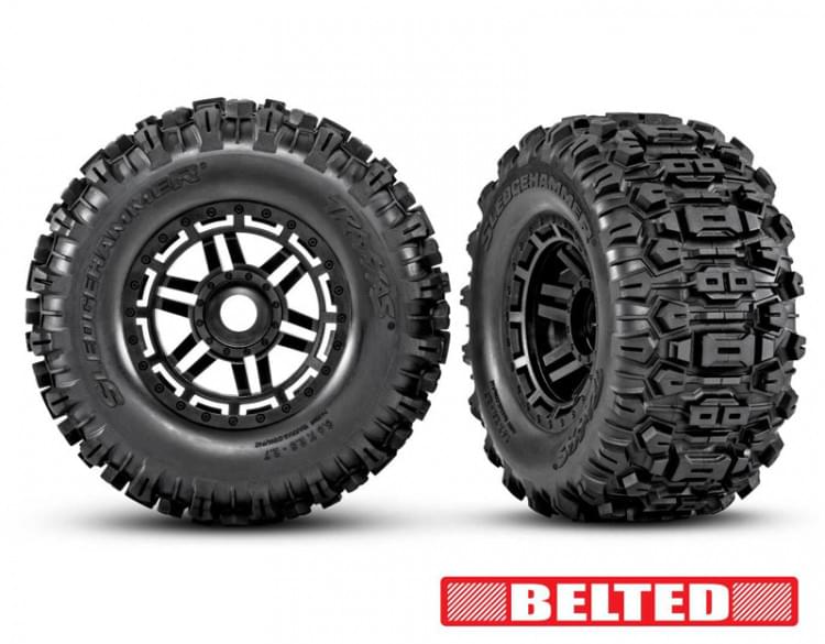 2 Pneus Sledgehammer Belted / MAXX 17mm noir - Traxxas 8979 - Breizh Modélisme.