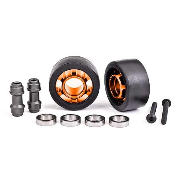 2 Roues alu anodises orange wheelie bar Traxxas 7775T - Breizh Modélisme.