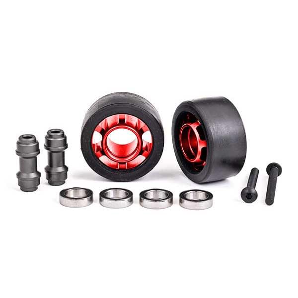 2 Roues alu anodises rouge pour wheelie bar Traxxas 7775R - Breizh Modélisme.