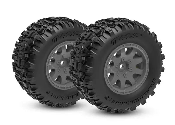 2 roues montés collées Sledgehammer/Mini Maxx Gris anthracite arrière - Traxxas 10770-GRAY - Breizh Modélisme.