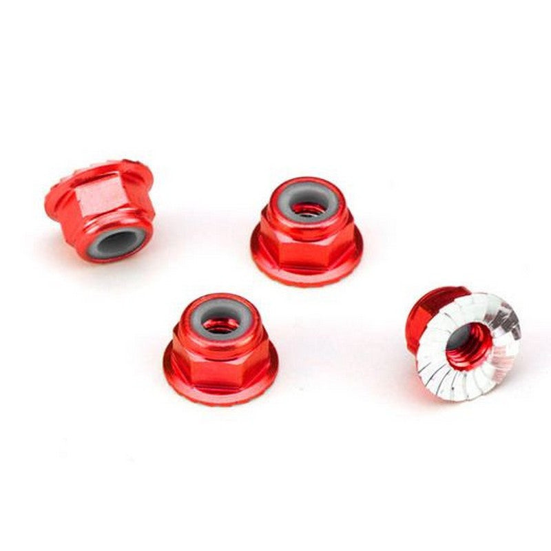 4 Écrous alu anodisé Nylstop rouge - Traxxas 1747A - Breizh Modélisme.