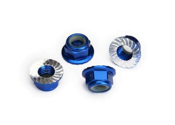 4 Écrous Nylstop de roues 5mm M5 Alu bleu - Traxxas 8447X - Breizh Modélisme.
