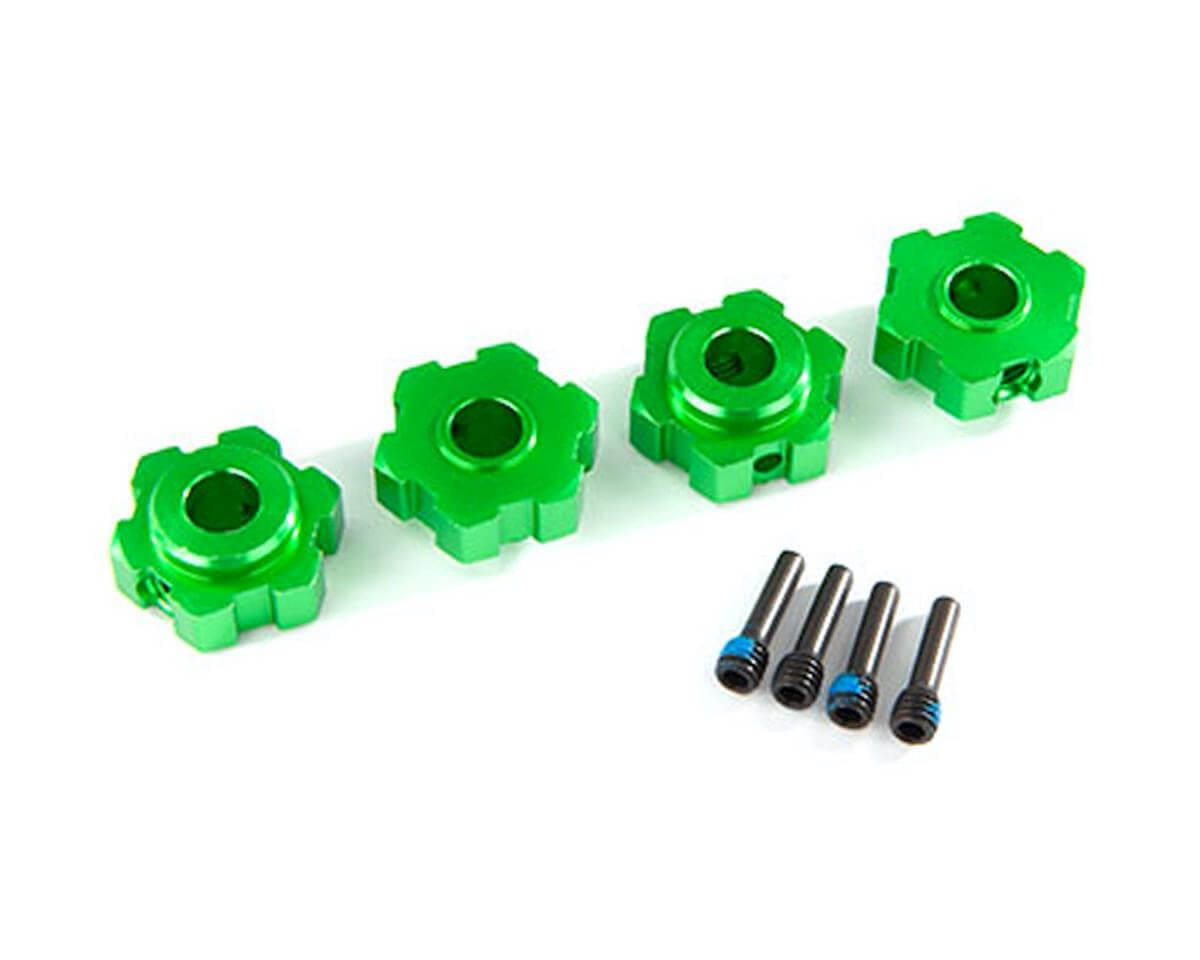 4 Hexagones de roues Alu anodisés vert + Vis pour Maxx - Traxxas 8956G - Breizh Modélisme.