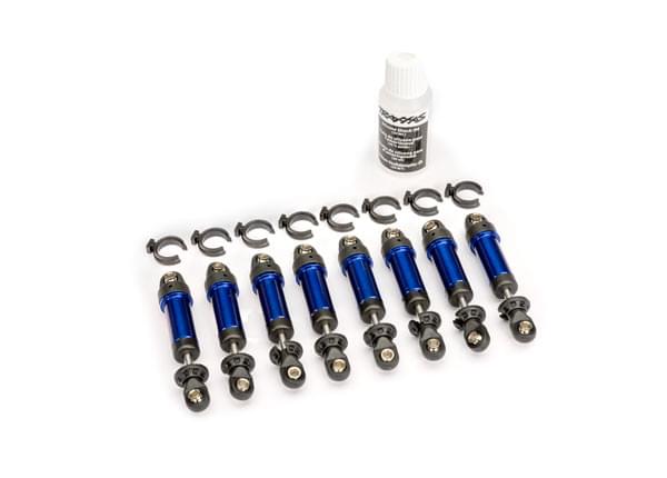 Amortisseurs GTM Alu bleu complet (sans ressorts) (8) TRX-4MT - Traxxas 9864-BLUE - Breizh Modélisme.