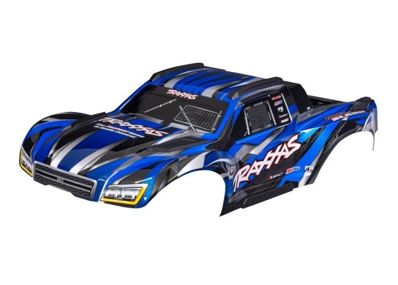 Carrosserie Maxx Slash bleu peinte et décorée Traxxas 10211 - Breizh Modélisme.