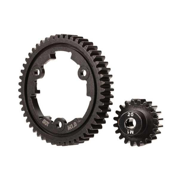 Couronne de transmission 50 dts (large) + pignon 20 dts (acier) pour XRT - 6450 - Breizh Modélisme.