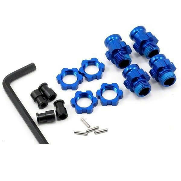 Hexagones de roues alu (2courts/2longs) + écrous de roues bleus - Traxxas 5853X - Breizh Modélisme.