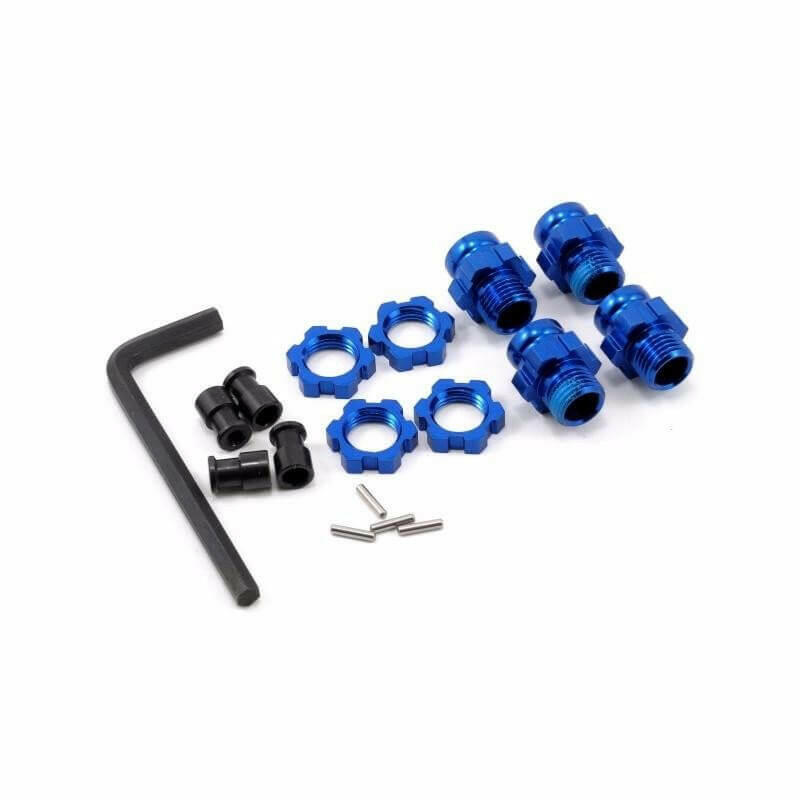 Hexagones de roues alu courts bleu + écrous de roues bleu x4 - Traxxas 6856X - Breizh Modélisme.