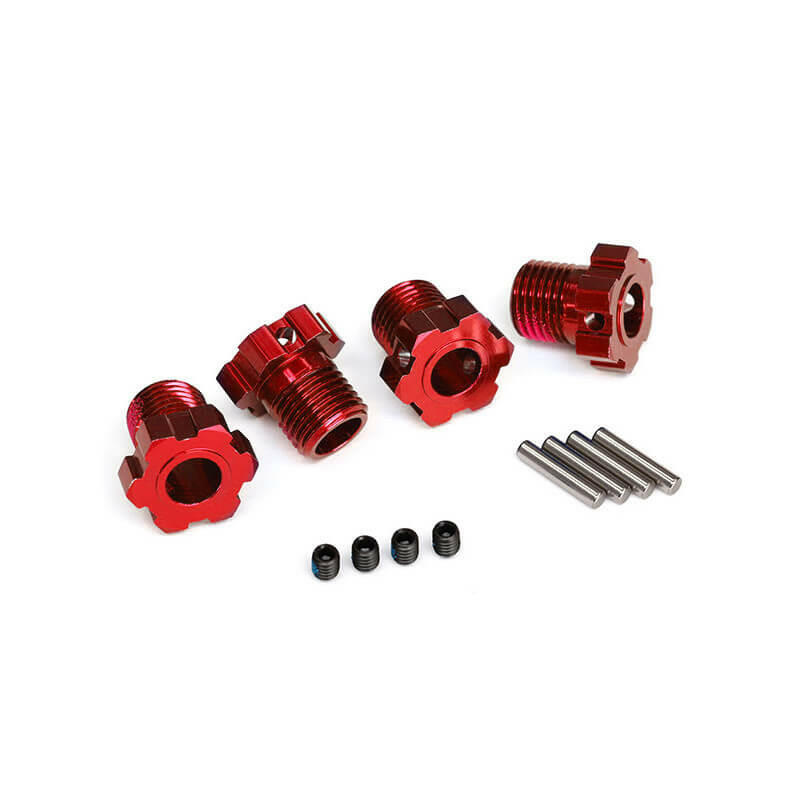 Hexagones de roues anodisés rouges 17mm (4) - Traxxas 8654R - Breizh Modélisme.