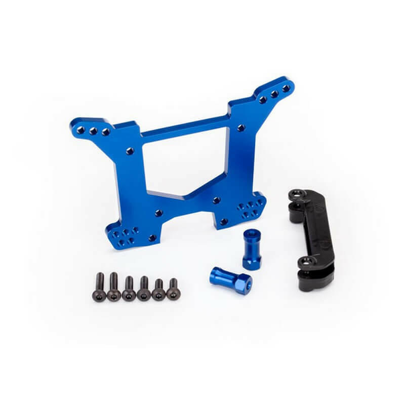 Support d'amortisseurs ARR Alu bleu Rustler 4x4 VXL Traxxas 6738X - Breizh Modélisme.