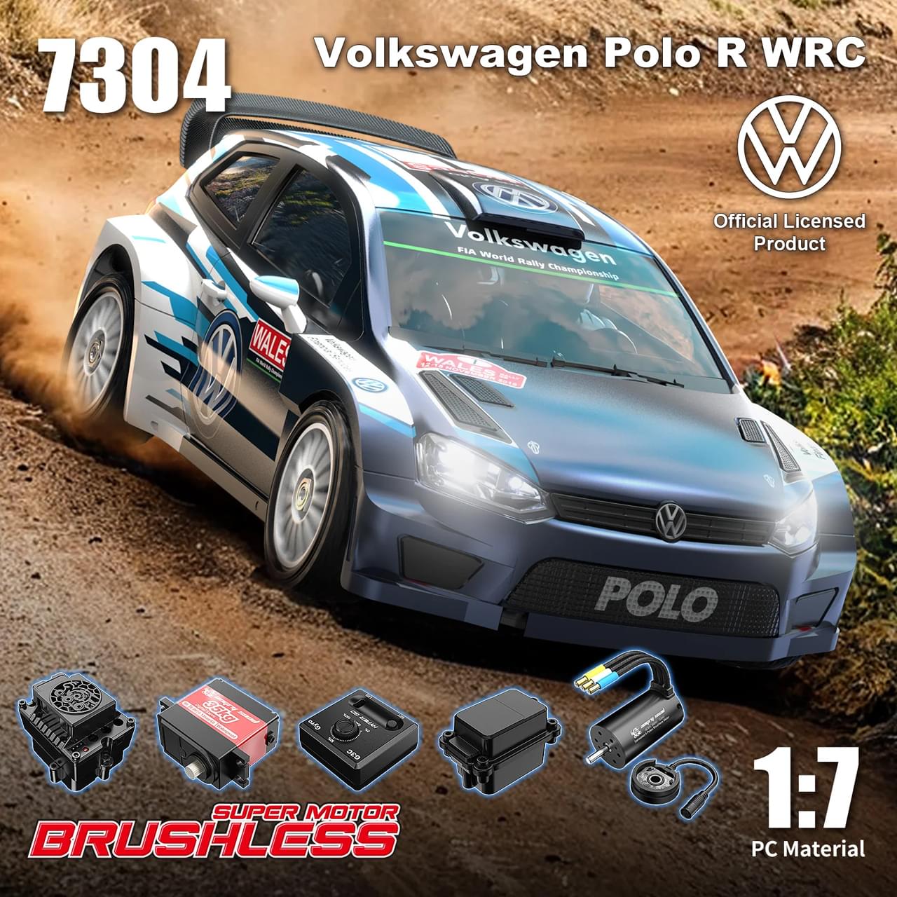 Voiture de rallye Volkswagen Polo R WRC 4WD MJX Hyper GO 7304 1/7