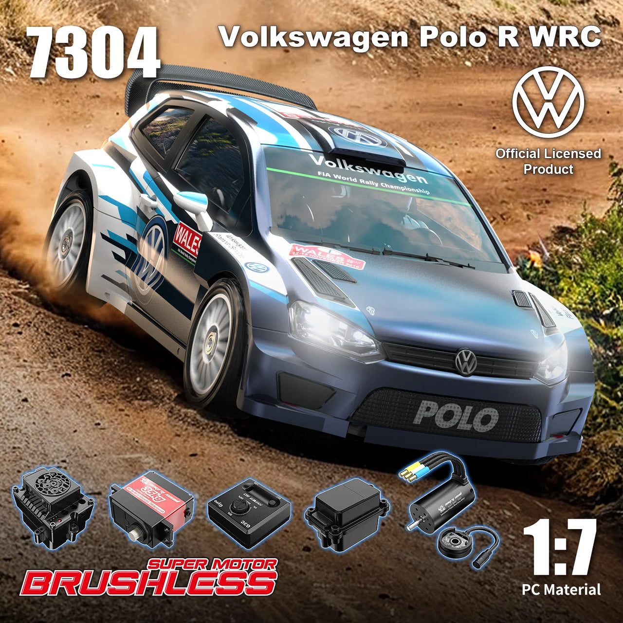 Voiture de rallye Volkswagen Polo R WRC 4WD MJX Hyper GO 7304 1/7