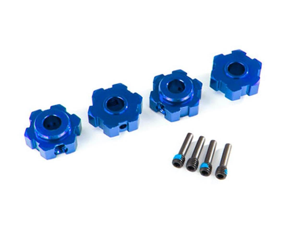 4 Hexagones de roues Alu anodisés bleu + Vis pour Maxx - Traxxas 8956X - Breizh Modélisme.