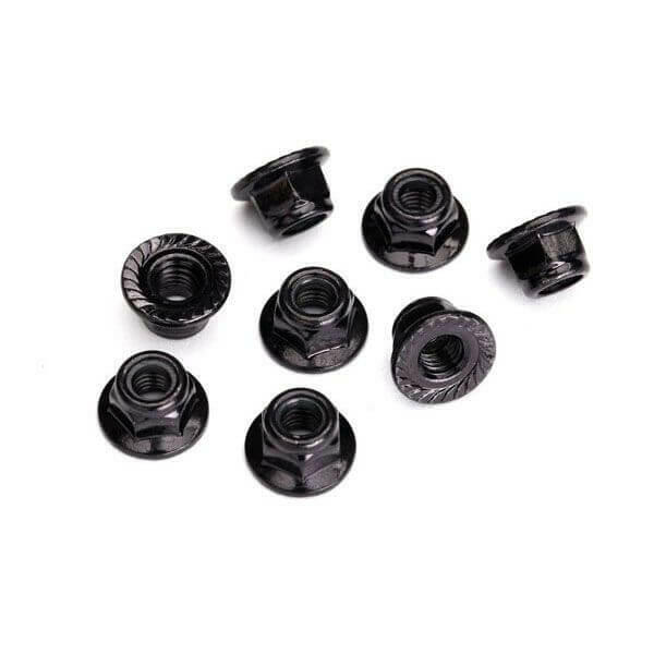 8 Écrous 5mm M5 acier noir, dentelés - Traxxas 8447 - Breizh Modélisme.