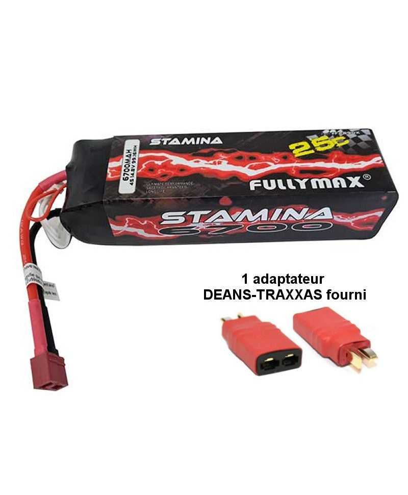 Batterie LiPo 4S 14,8V 6700mAh 25C Dean F2890X (adaptateur Traxxas) - Breizh Modélisme.