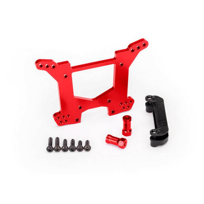 Support d'amortisseurs ARR Alu rouge Rustler 4x4 VXL Traxxas 6738R - Breizh Modélisme.