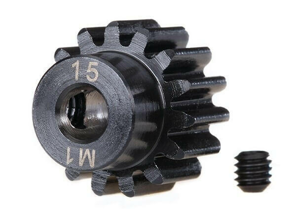 Traxxas 6487R Pignon moteur 15 dts renforce - M1.0 - 5 mm - Breizh Modélisme.