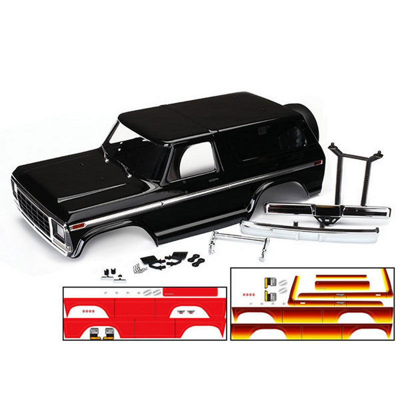 Traxxas 8010X Carrosserie Noire Ford Bronco + accessoires et autocollants - Breizh Modélisme.