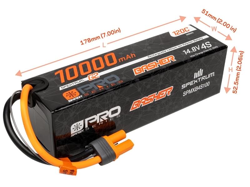 Batterie LiPo 4S Smart G2 Pro Basher 14,8 V 10000 mAh (120C) IC5 SPMXB4S100 - Breizh Modélisme.