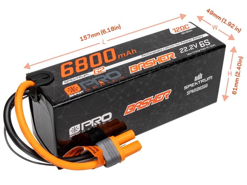 Batterie LiPo 6S Smart G2 Pro Basher 22,2 V 6800 mAh (120C) IC5 SPMXB6S68 - Breizh Modélisme.