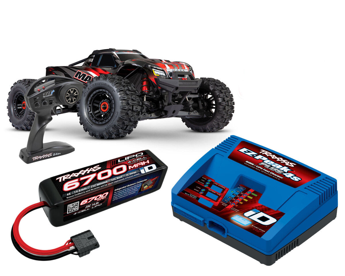Combo 6700 Traxxas Wide-MAXX 4S rouge 1/10 - 89086-4 - Breizh Modélisme.