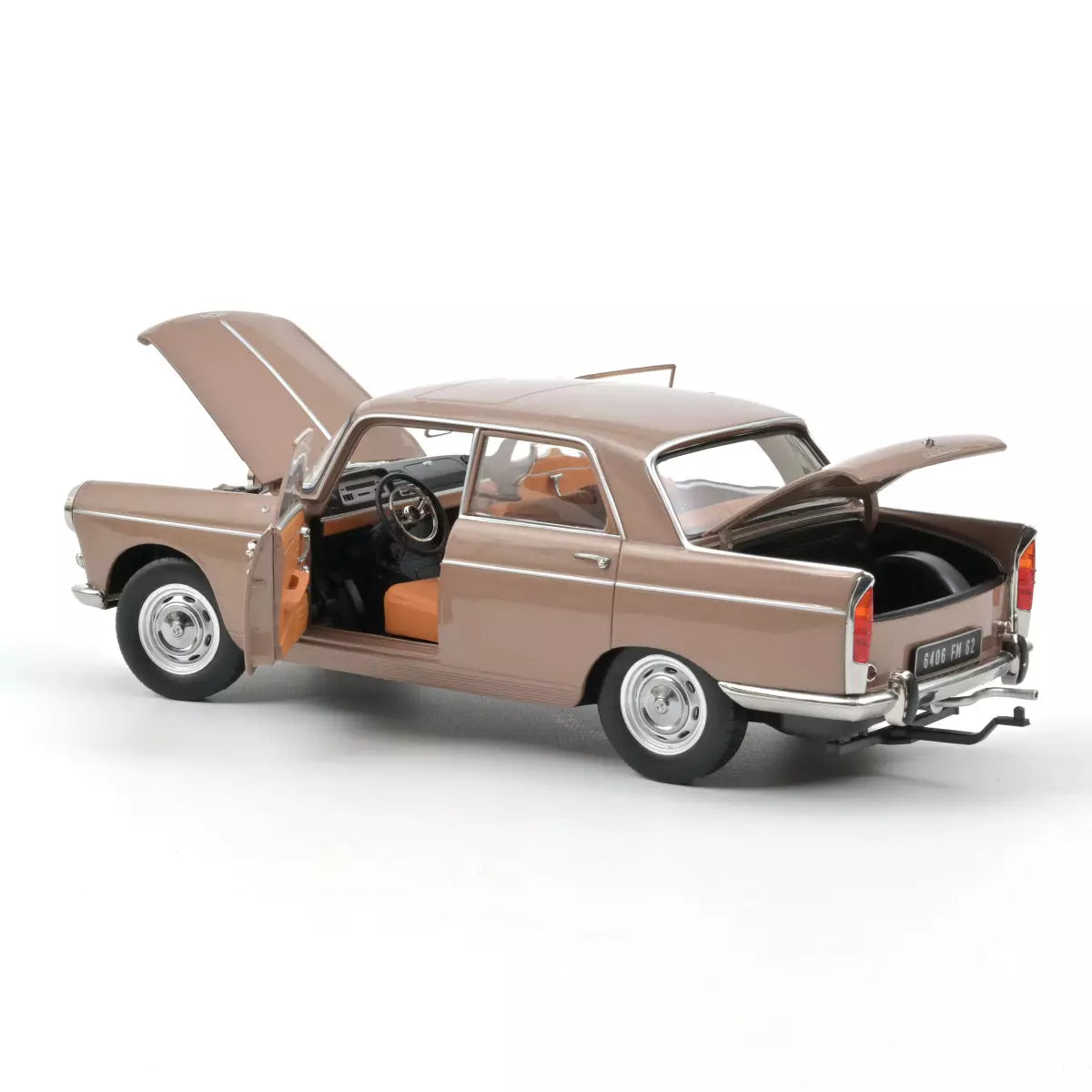 Voiture miniature collection 1/18 Peugeot 404 1965 Marron métallisé avec Caravane Hénon Norev 184837