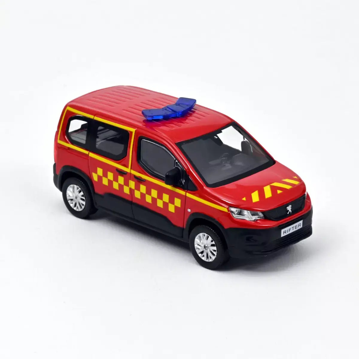 Voiture miniature collection 1/43 Peugeot Rifter 2019 Pompiers avec carré latéral jaune Norev 479071