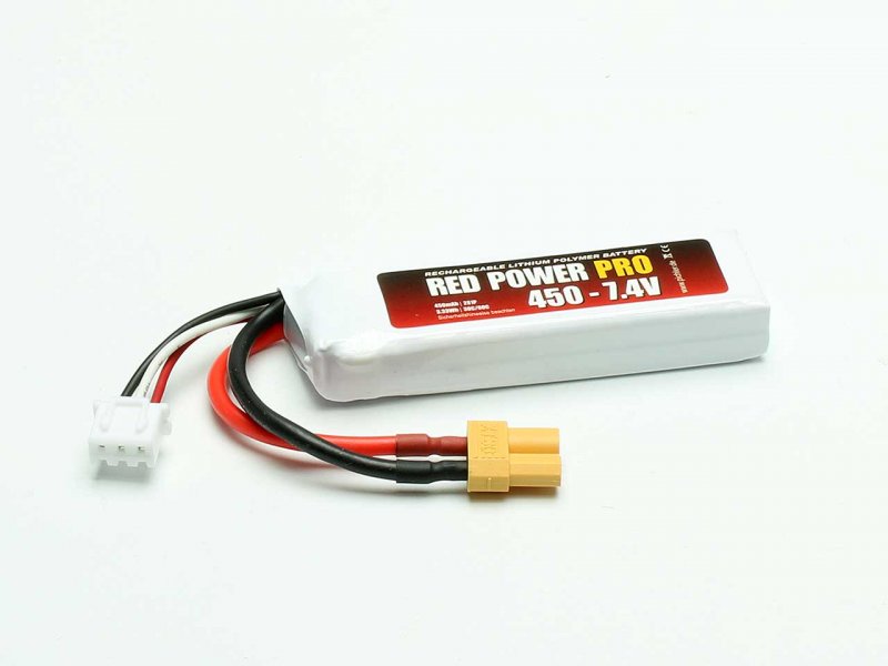 Batterie LiPo 2S 7.4V 450mAh XT30 Red Power Pro - 19123 - Breizh Modélisme.