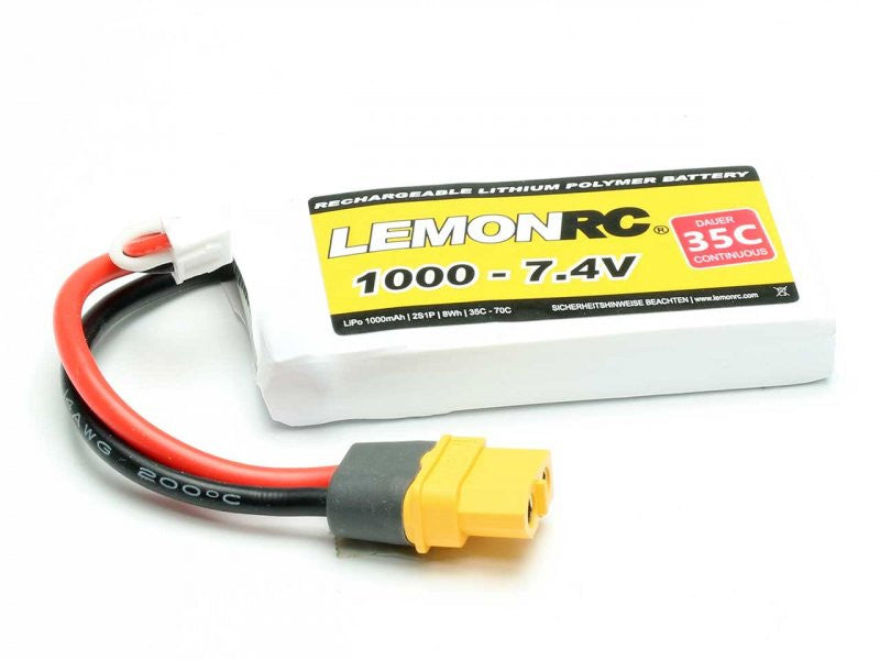 Batterie LiPo 2S LemonRC 1000 - 7.4V (35C) XT60 - Breizh Modélisme.