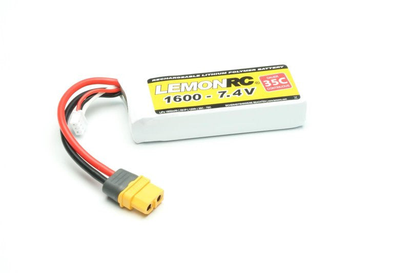 Batterie LiPo 2S LemonRC 1600mah - 7.4V (35C) XT60 - Breizh Modélisme.