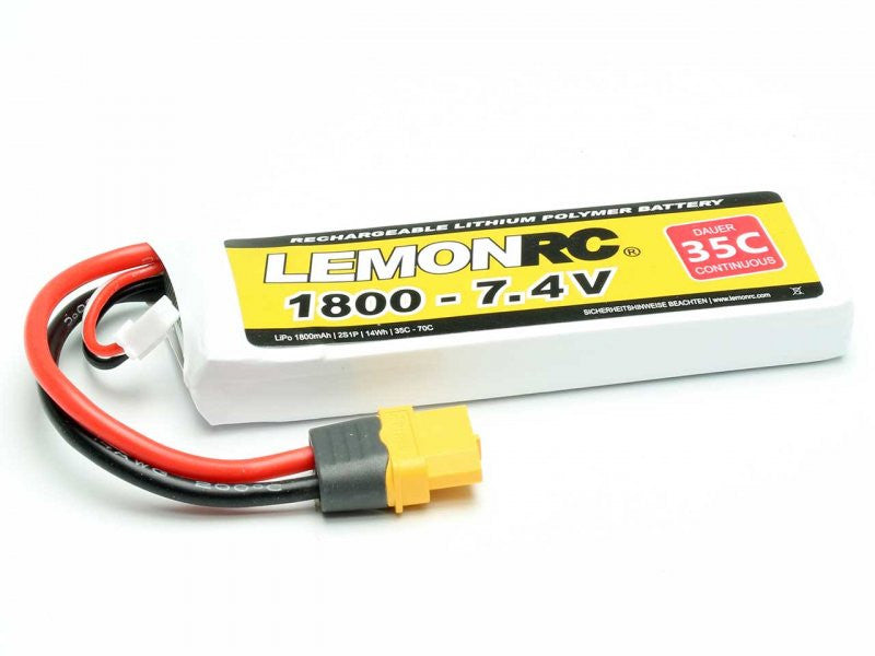 Batterie LiPo 2S LemonRC 1800mah - 7.4V (35C) XT60 - Breizh Modélisme.