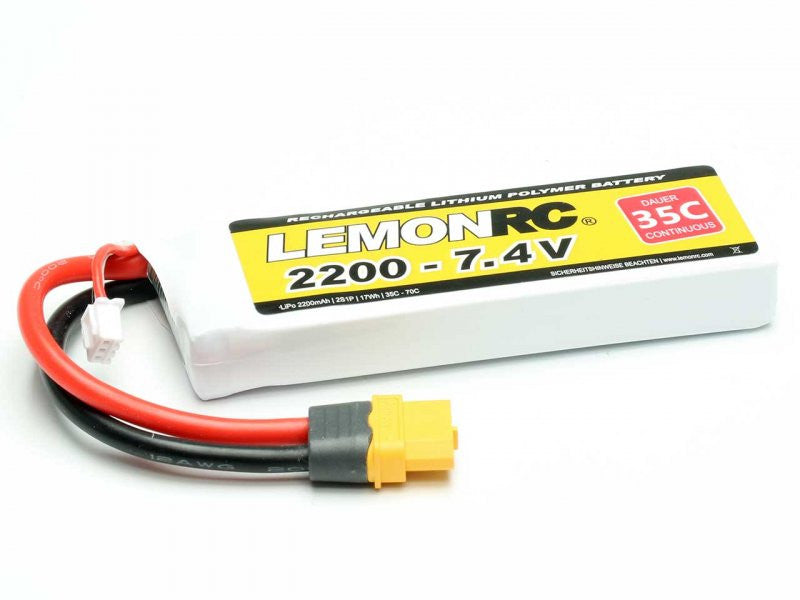 Batterie LiPo 2S LemonRC 2200mah - 7.4V (35C) XT60 - Breizh Modélisme.