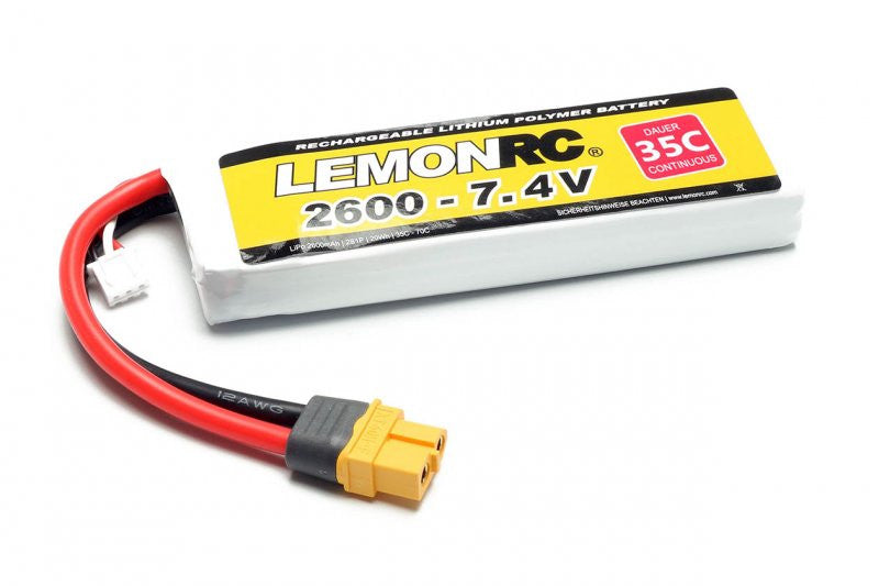 Batterie LiPo 2S LemonRC 2600mah - 7.4V (35C) XT60 - Breizh Modélisme.