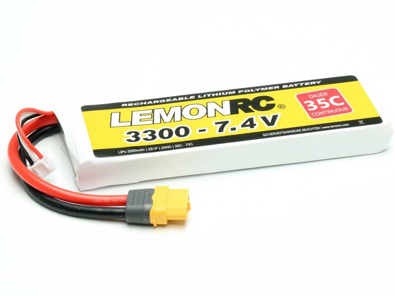 Batterie LiPo 2S LemonRC 3300mah - 7.4V (35C) XT60 - 15754 - Breizh Modélisme.