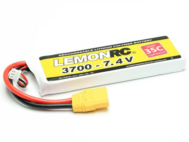 Batterie LiPo 2S LemonRC 3700mah - 7.4V (35C) XT90 - Breizh Modélisme.