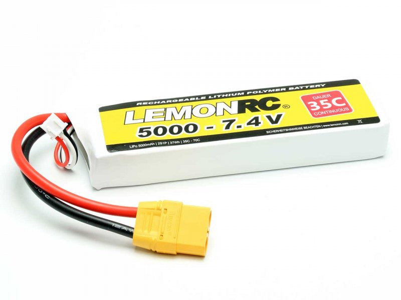Batterie LiPo 2S LemonRC 5000mah - 7.4V (35C) XT90 - Breizh Modélisme.