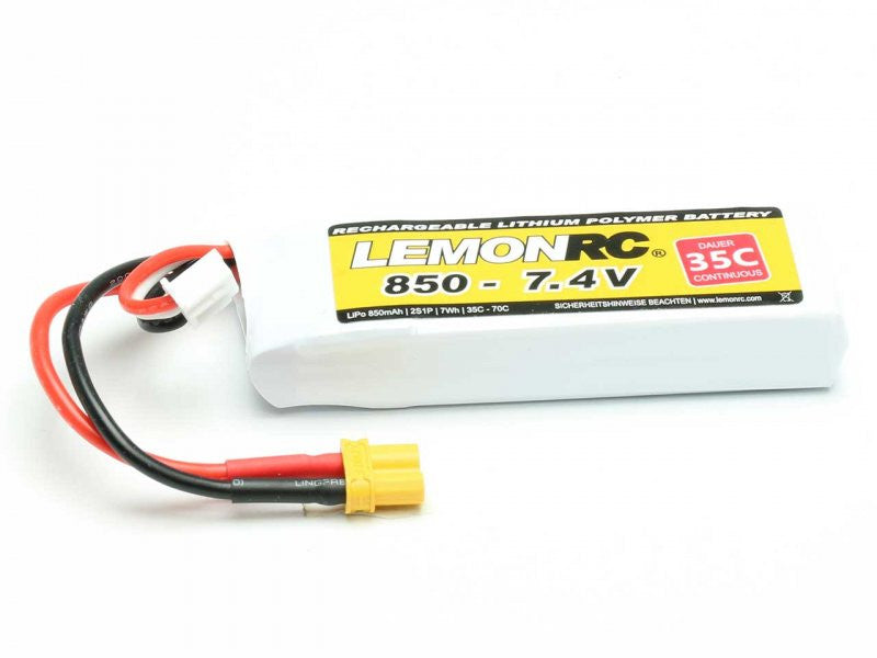 Batterie LiPo 2S LemonRC 850mah - 7.4V (35C) XT30 - Breizh Modélisme.