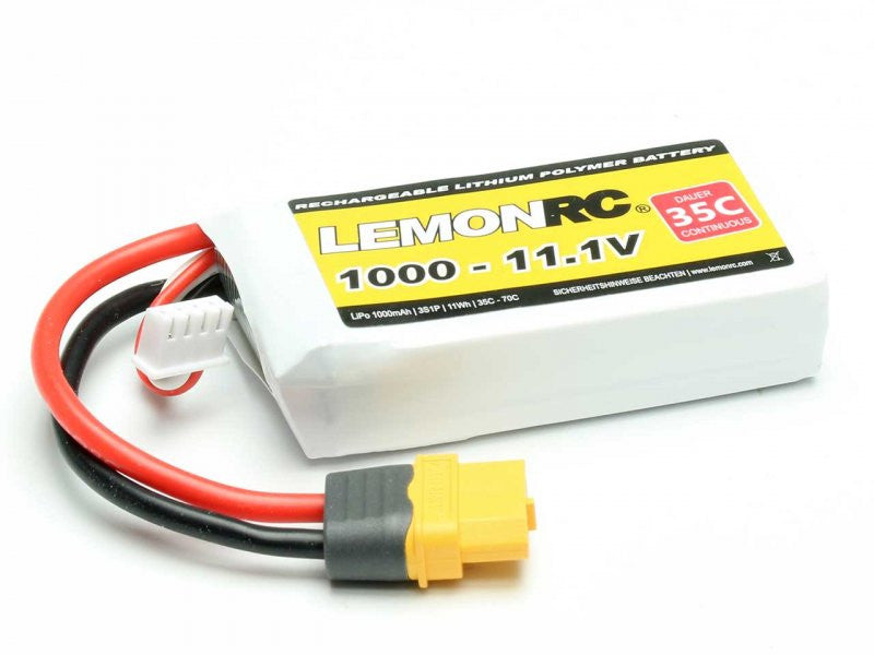 Batterie LiPo 3S LemonRC 1000mah - 11,1V (35C) XT60 - Breizh Modélisme.