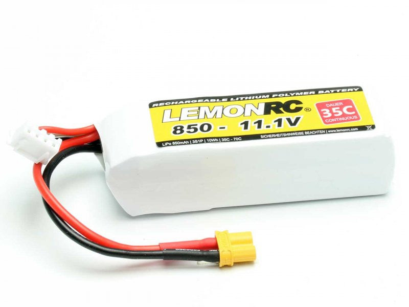 Batterie LiPo 3S LemonRC 850mah - 11,1V (35C) XT30 - Breizh Modélisme.