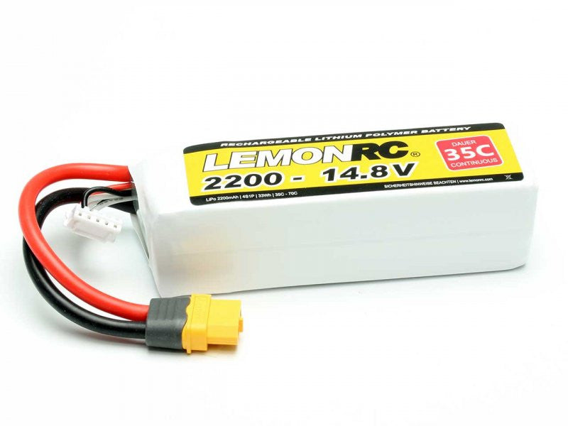 Batterie LiPo 4S LemonRC 2200mah - 14,8V (35C) XT60 - Breizh Modélisme.