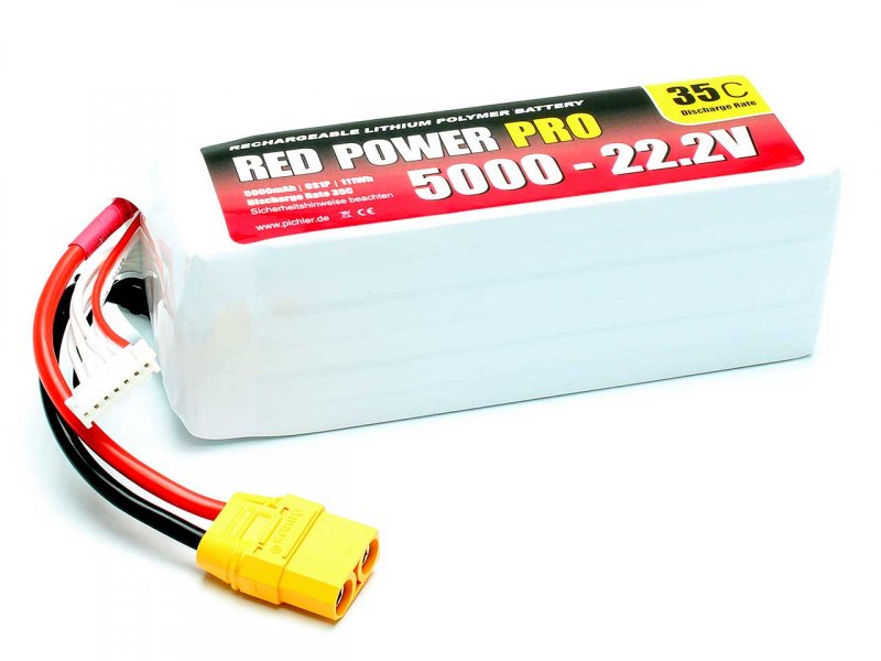 Batterie Lipo 6S 22,2V 5000mAh XT90 Red Power Pro - 19127 - Breizh Modélisme.