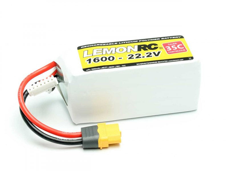 Batterie LiPo 6S LemonRC 1600mah - 22,2V (35C) XT60 - Breizh Modélisme.