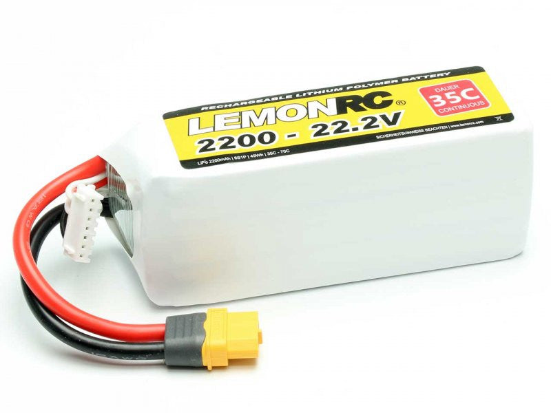 Batterie LiPo 6S LemonRC 2200mah - 22,2V (35C) XT60 - Breizh Modélisme.