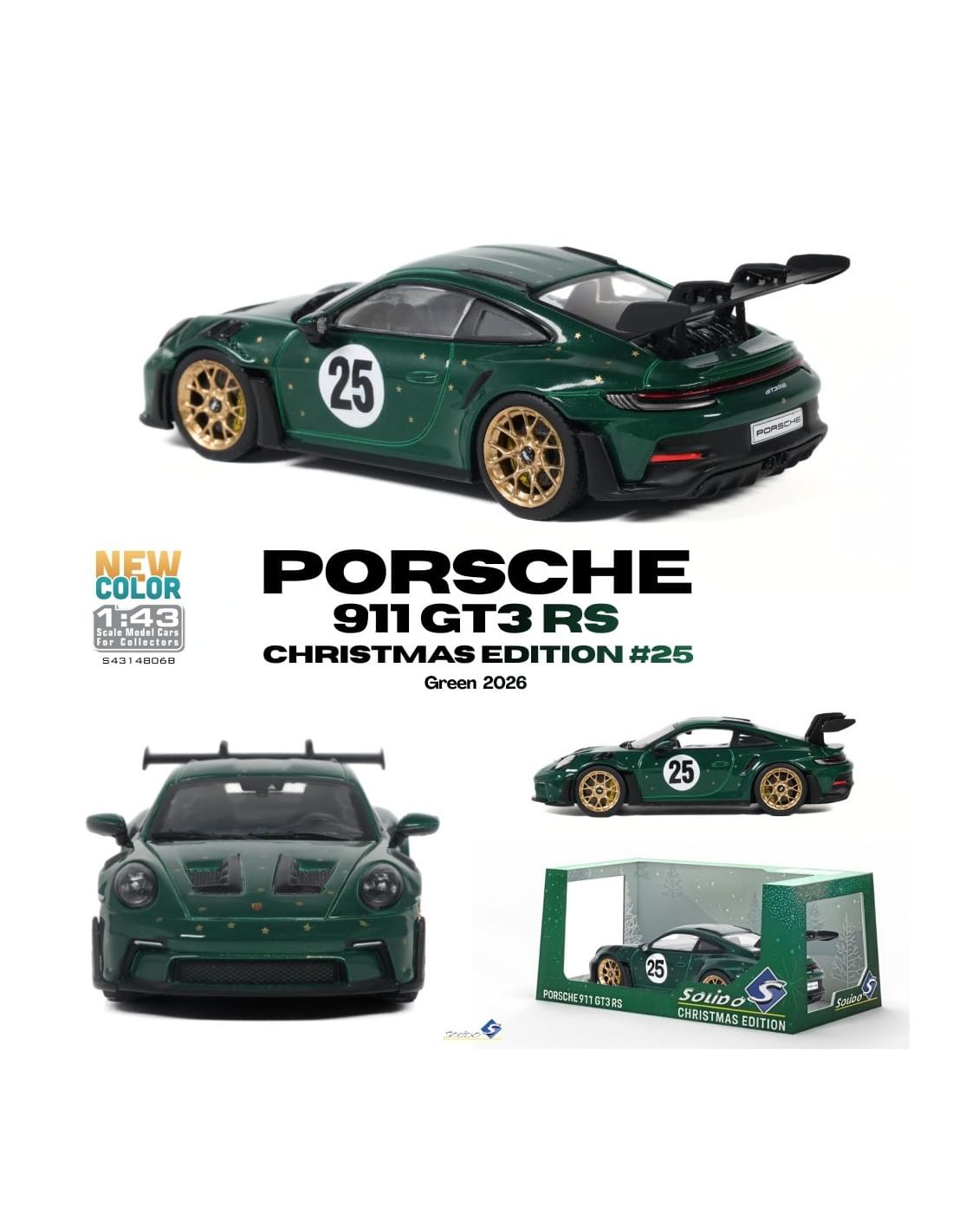 Voiture miniature 1/43 Porsche 911 (992) GT3 RS Christmas 25 vert 2026 Solido S4314806B