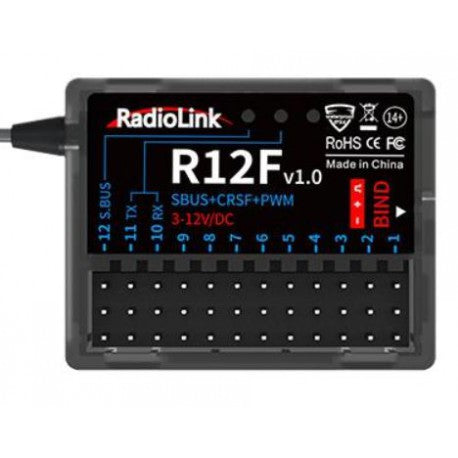 Récepteur R12F 2,4 GHz 12 canaux avec télémétrie bidirectionnelle pour T12D et T16D - Breizh Modélisme.